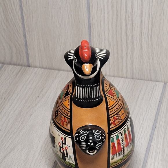 Vintage Cusco Peru Art Pottery Chicha Jaguar Rooster Jug Pitchers Hand Painted - Picture 8 of 10